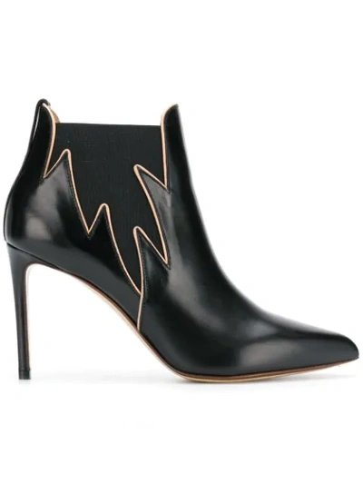 Francesco Russo Flames Leather Booties In Black