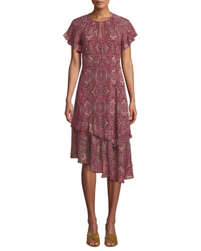 Nanette Lepore Desdemona Silk Dress W/ Asymmetric Hem In Ruby