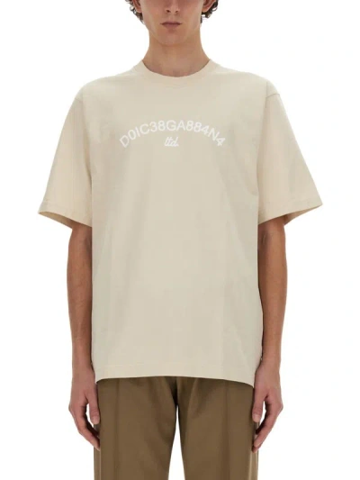 Dolce & Gabbana Cotton T-shirt With Dolce&gabbana Logo In Beige