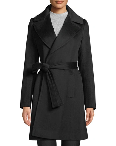 Fleurette Cashmere Self-tie Wrap Coat In Black