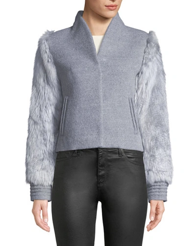 Sentaler Baby Alpaca Wool Bomber Jacket W/ Fur Sleeves In Gray