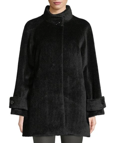 Cinzia Rocca Stand-collar Button-front Baby Llama Wool Jacket In Black