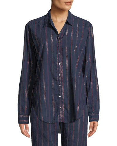 Xirena Beau Beckett Striped Lounge Shirt In Blue Pattern