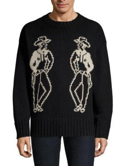 Ovadia & Sons Cowboy Intarsia Knit Sweater In Black White