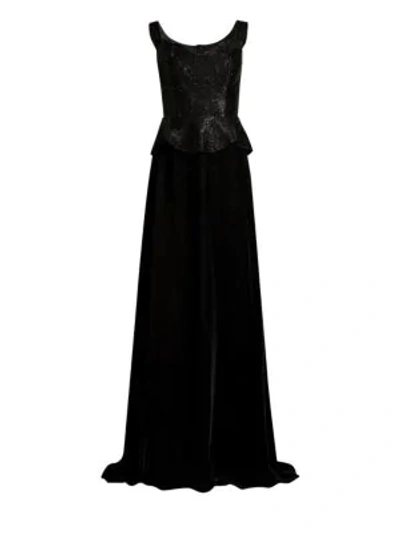 Basix Black Label Sequin Peplum Velvet Gown In Black