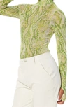 Afrm Zadie Mesh Turtleneck Top In Lime Snake