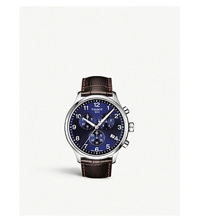 Tissot T1166171604700 Chrono Xl Classic Stainless Steel And Leather Strap Watch In Blue / Brown