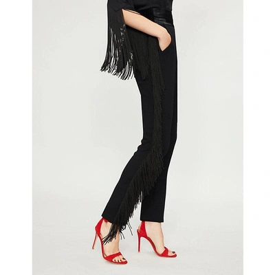 David Koma Fringed-trim High-rise Skinny Wool-blend Trousers In Black