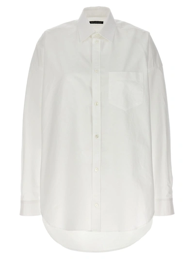 Balenciaga Rhinestone Logo Shirt Shirt, Blouse In White