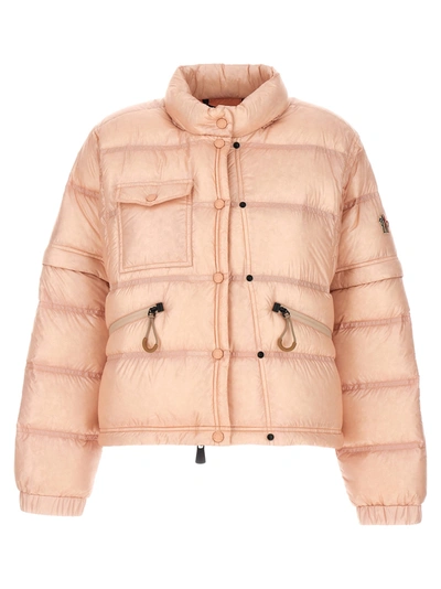 Moncler Quilted High Collar Zippered Pockets Jacket In Pink