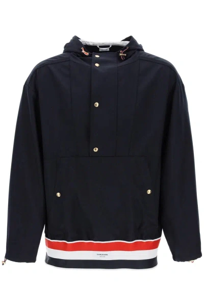 Thom Browne Anorak In Fresco Lana Con Banda Tricolore In Blue