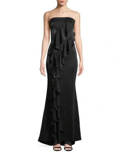Jay X Jaygodfrey Steele Strapless Ruffle A-line Evening Gown In Black