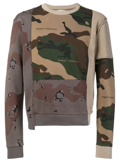 Off-white Reconstructed Camouflage Cotton Sweatshirt In Green