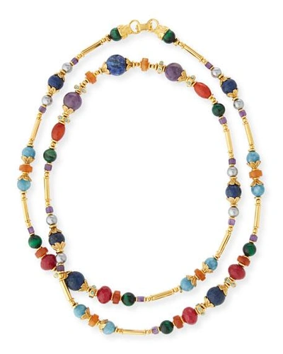 Jose & Maria Barrera Long Beaded Stone Necklace In Gold