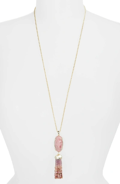 Kendra Scott Eva Adjustable Tassel Pendant Necklace, 32" In Pink Rhodonite/ Gold