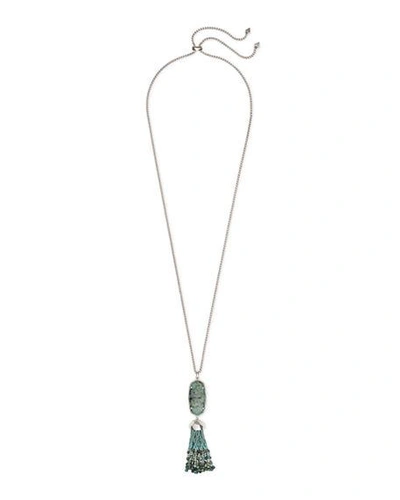 Kendra Scott Eva Adjustable Tassel Pendant Necklace, 32" In African Turquoise/ Silver