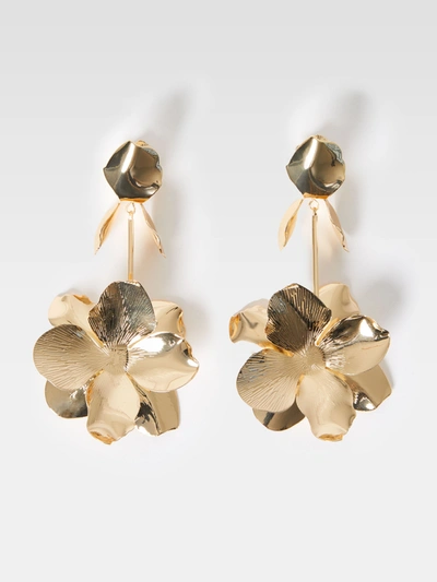 French Connection Metal Floral Drop Earrings Gold