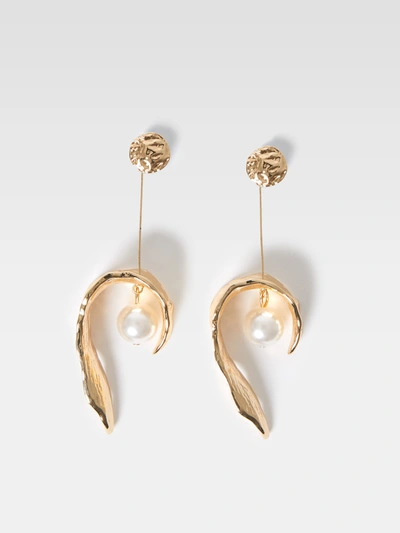French Connection Molten Metal Pearl Earrings White/gold
