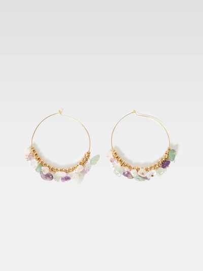 French Connection Multi Stone Hoop Earrings Gold/multi