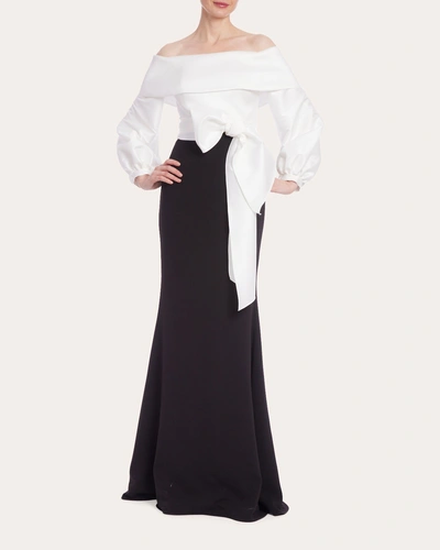 badgley mischka black and white dress Vintage Black and White Evening Gown Dress by Badgley Mischka Size Medium  Large// Black and White Color Block Evening Gown