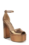 Sam Edelman Kori Ankle Strap Peep Toe Platform Sandal In Deep Gold
