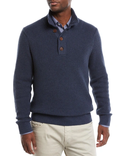 Joymax Men's Collared Organic Cotton Pullover Sweater In Blue