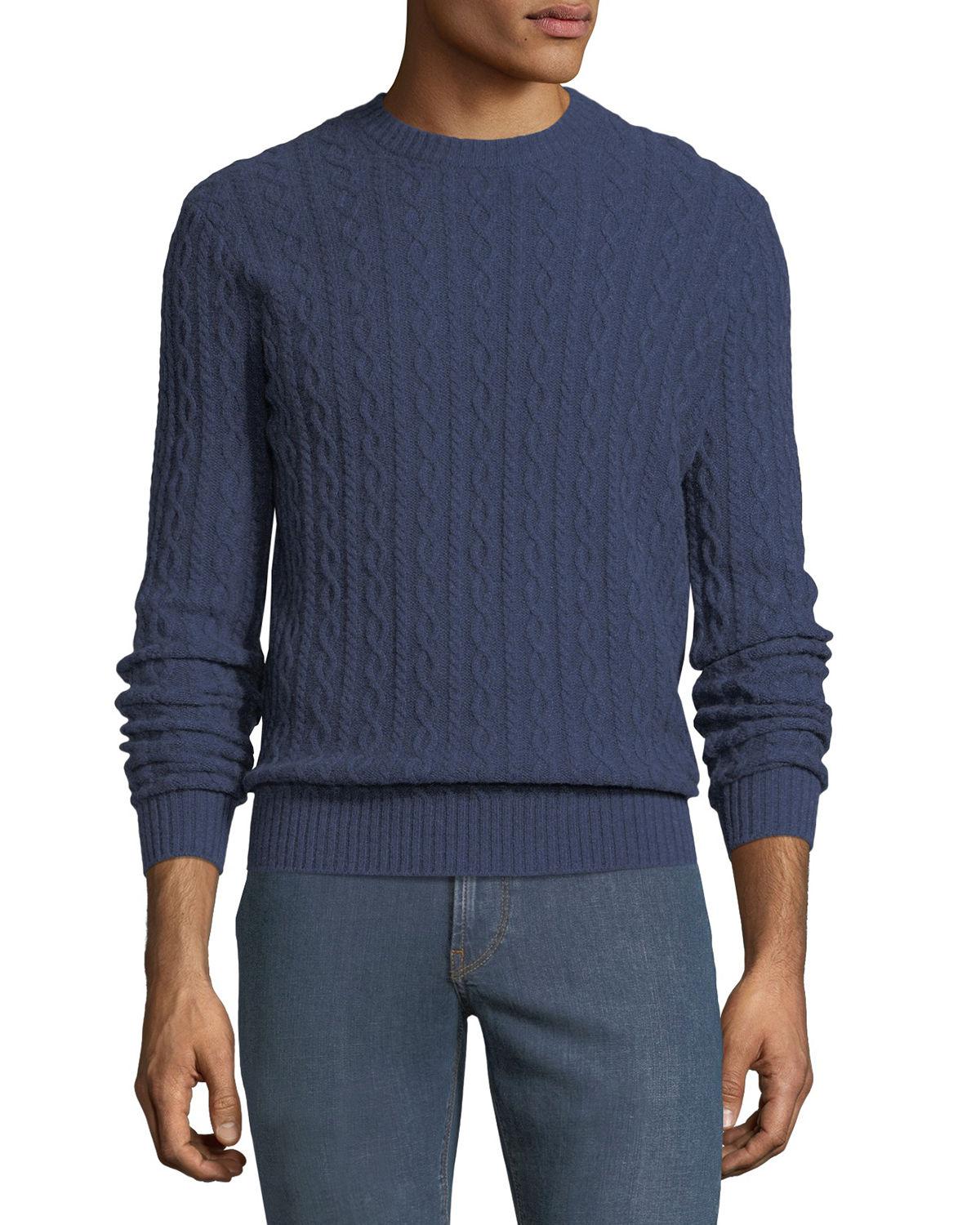 Neiman Marcus Men's Cashmere Cable-knit Crewneck Pullover Sweater In