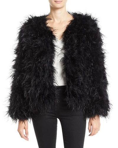 Jovani Long-sleeve Ostrich Feather Jacket In Black