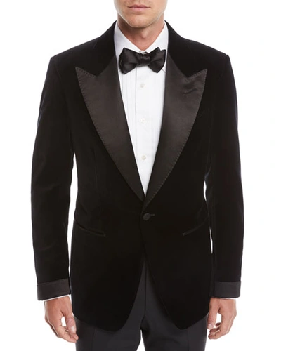 Tom Ford Men's Shelton Shawl-collar Liquid Velvet Tuxedo Jacket In Black