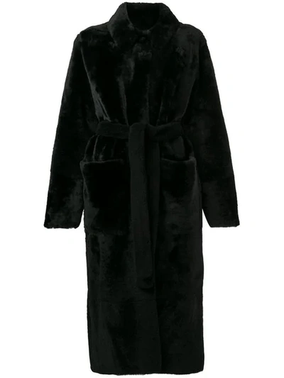 Inès & Maréchal Fur Robe Coat - Black