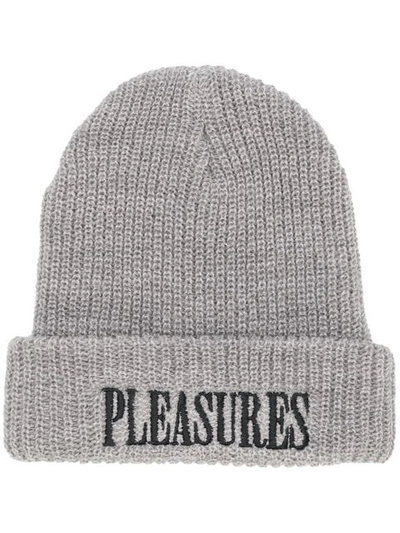 Pleasures Logo Beanie In Grey