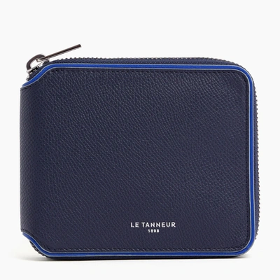 Le Tanneur Augustin L-zip Coin Purse In Leather In Blue