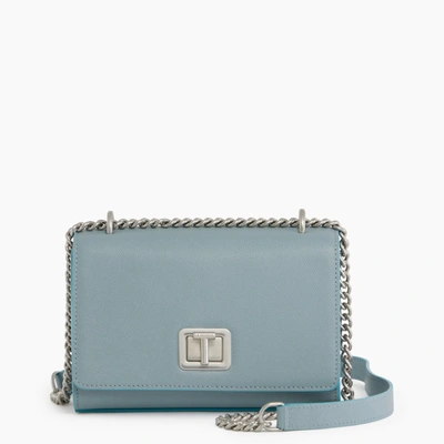 Le Tanneur Eva Small Bag With Crossbody Strap In Caviar Grained Leather In Blue