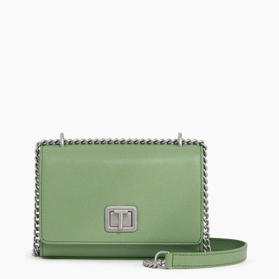 Le Tanneur Eva Small Bag With Crossbody Strap In Caviar Grained Leather In Green
