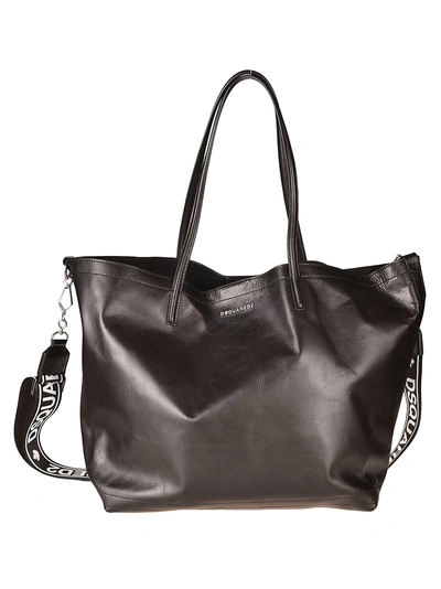 Dsquared2 Black Leather Shopping Bag W/detachable Signature Logo Strap