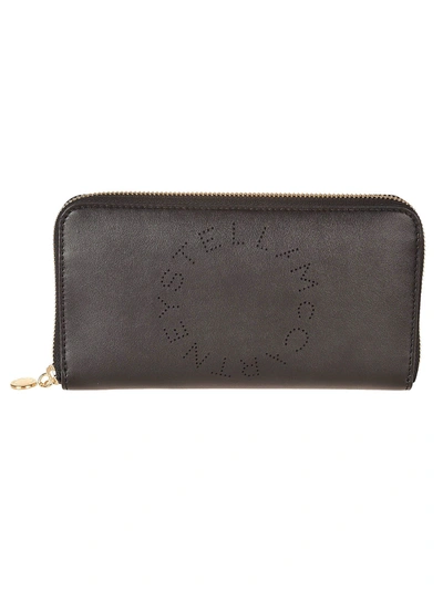 Stella Mccartney Perforated Logo Zip Around Leather Wallet In Black