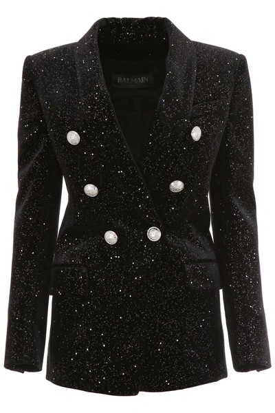 Balmain Oversized Velvet Blazer In Noir Argentnero