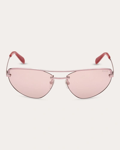 Pucci Women's Shiny Pink Mirror Cat-eye Sunglasses Metal In Pink/pink Mirrored Solid
