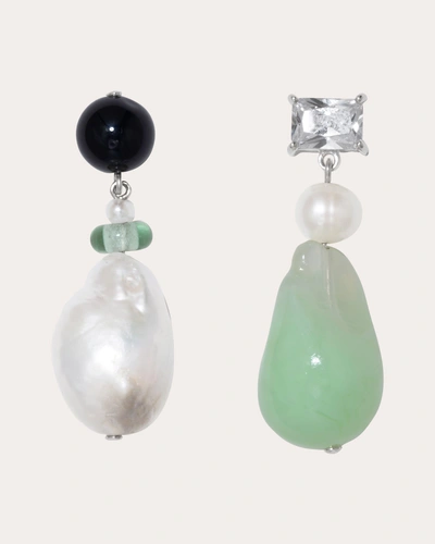 Completedworks Women's Peat Mismatched Drop Earrings In Recycled Silver & Jade