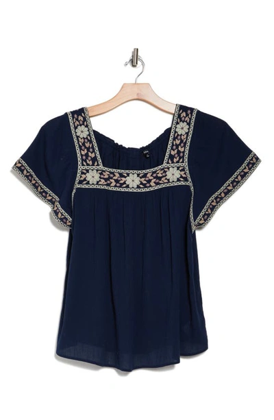 Madewell Lila Embroidered Cotton Top In Dark Nightfall