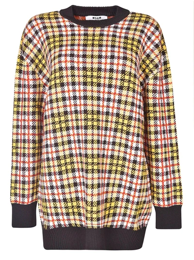Msgm Oversized Check Wool Sweater In Multicolor