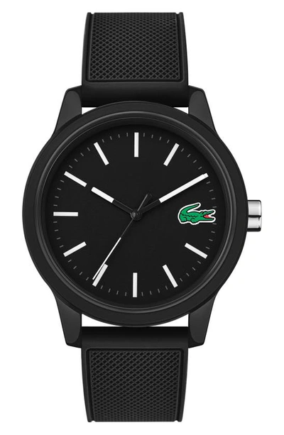 Lacoste Men's 12.12 Black Silicone Strap Watch 42mm Women's Shoes