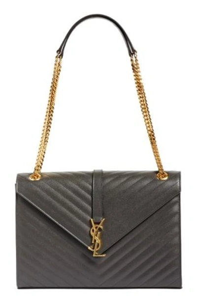 Saint Laurent 'large Monogram' Grained Leather Shoulder Bag In Coal