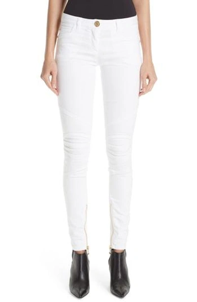 Balmain Skinny Moto Jeans In White