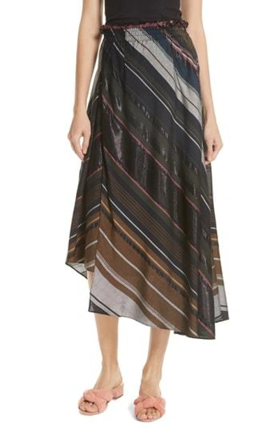 Apiece Apart Turkanna Wrap-effect Striped Voile Midi Skirt In Black