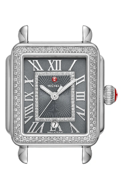 Michele Deco Madison Diamond Dial Watch Case, 33mm X 35mm In Silver/ Shadow Grey
