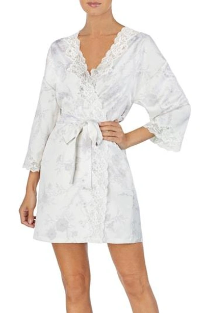 Lauren Ralph Lauren Lace Trim Kimono Robe In White Print