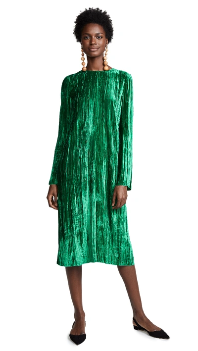 Forte Forte Pleated Velvet Dress In Smeraldo