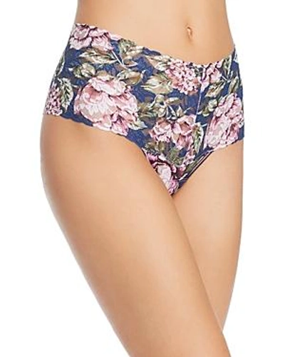 Hanky Panky Florentina Retro Floral-print Stretch-lace Thong In Petrol