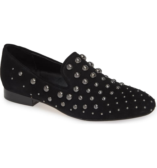 Donald Pliner Women's Loyd Almond Toe Studded Suede Loafers In Black ...